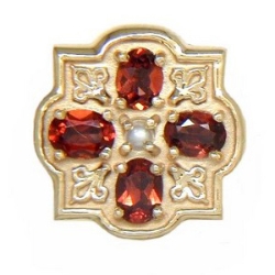 N606 14K GARNET SLIDE WITH PEARL CENTER-FLEUR DE LIS DETAIL 